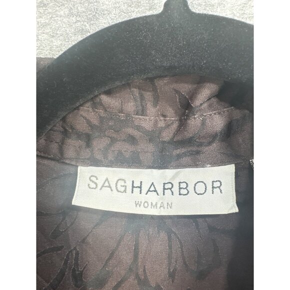 Sag Harbor Womens 1X Floral Button-Up Shirt Brown & Black - Picture 2 of 6